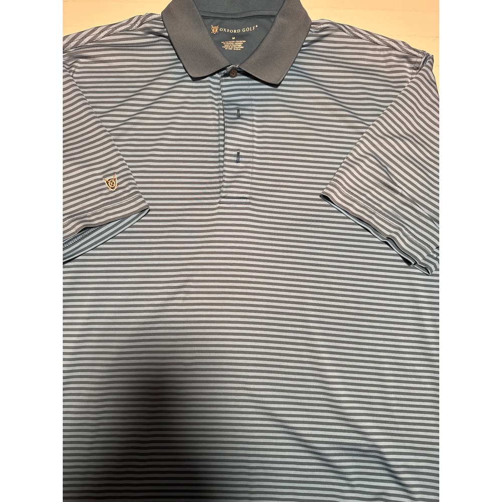 Oxford Golf Polo‎ Shirt Mens M Blue Striped Excellent Short Sleeve Performance